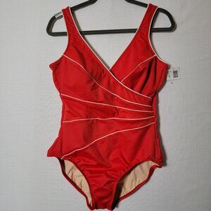 Miraclesuit bathing Suit Womens Sz 14 One Piece Suit Red Vacation Time NWT